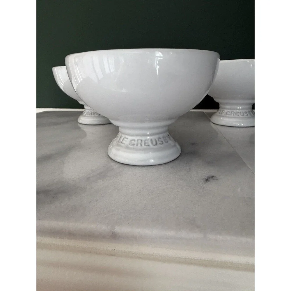 Set of 3 Le Creuset Footed Ice Cream Dishes Bowls - White